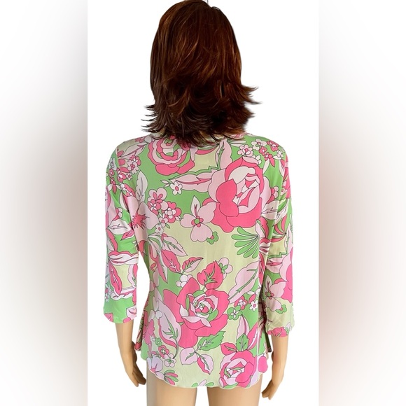J.B. Floral V-Neck Wrap Top True Vintage in Pink and Green - Picture 2 of 12
